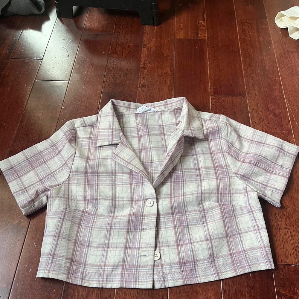 Tilly's Pink and White Crop Top Plaid Design